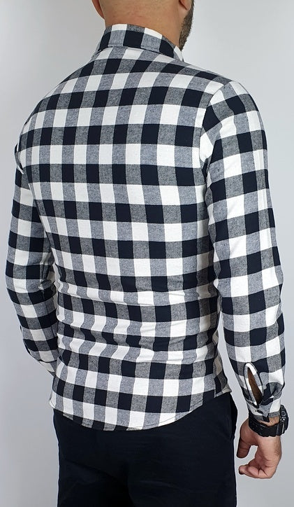 Camicia uomo scozzese bianco quadri manica Lunga slim caldo cotone aderente slim
