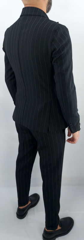 Abito uomo doppiopetto Gessato Nero rigo bianco made in italy 44,46,48,50,52