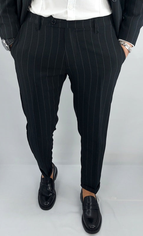 Abito uomo doppiopetto Gessato Nero rigo bianco made in italy 44,46,48,50,52