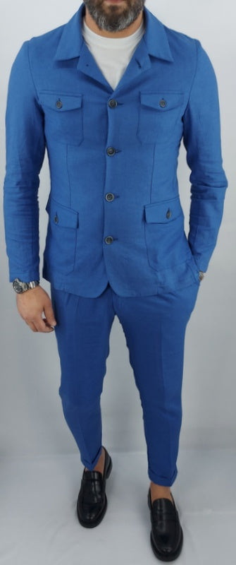 ABITO LINO BLU CHIARO 5 BOTTONI SARTORIALE ITALY 44,46,48,50,52
