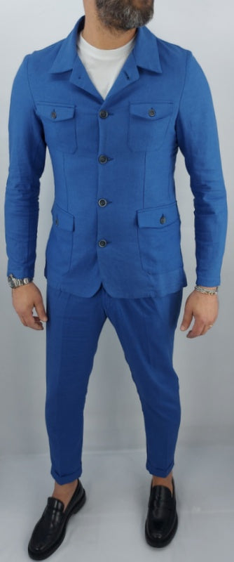 ABITO LINO BLU CHIARO 5 BOTTONI SARTORIALE ITALY 44,46,48,50,52