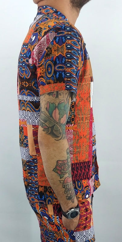 Camicia Bermuda corto uomo Cotone Completo Arancio Manica corta Estate s,m,l,xl