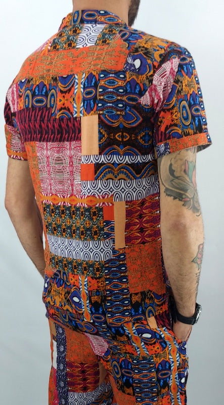 Camicia Bermuda corto uomo Cotone Completo Arancio Manica corta Estate s,m,l,xl
