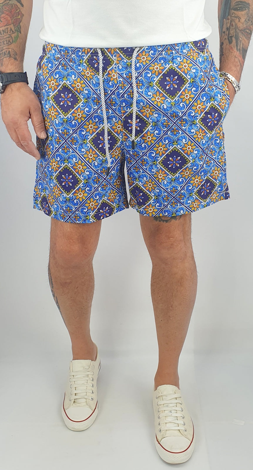 Costume Da Bagno Uomo Da Mare Sicilia Bermuda Fiori Pantaloncino Corto Boxer