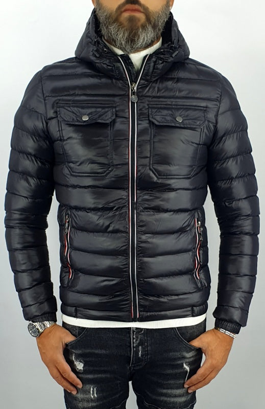 giubbotto uomo giubbino piumino cappuccio blu/nero slim fit autunno bomber