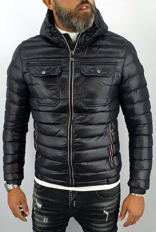giubbotto uomo giubbino piumino cappuccio blu/nero slim fit autunno bomber