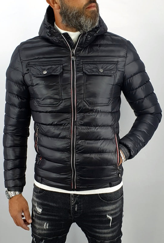 giubbotto uomo giubbino piumino cappuccio blu/nero slim fit autunno bomber