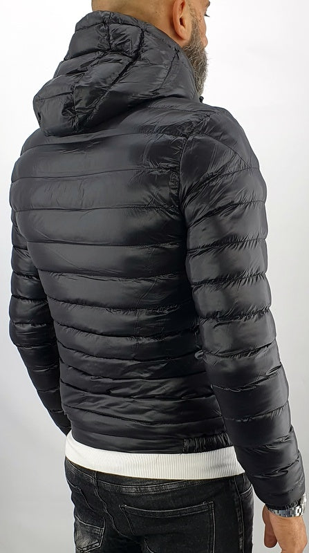 giubbotto uomo giubbino piumino cappuccio blu/nero slim fit autunno bomber