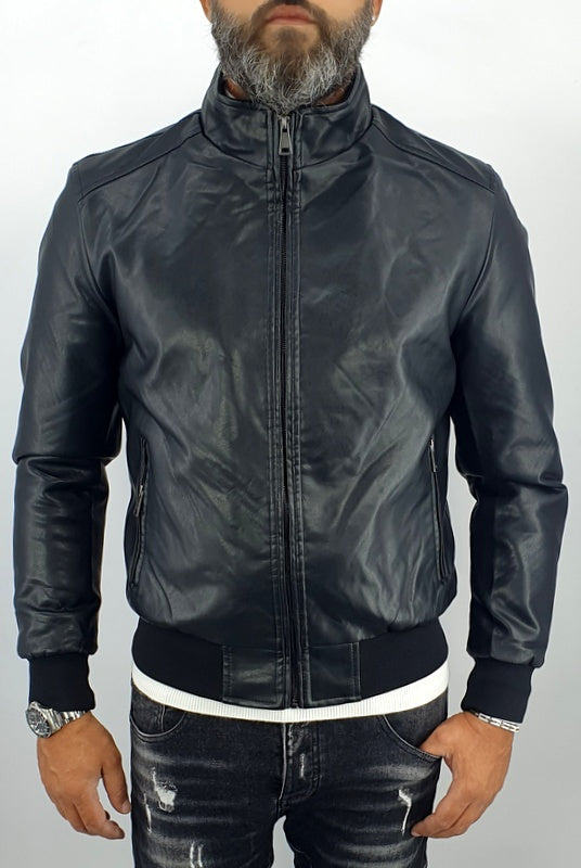 giubbino uomo bomber collo alto ecopelle giacca corto nero slim s,m,l,xl,xxl