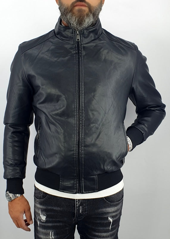 giubbino uomo bomber collo alto ecopelle giacca corto nero slim s,m,l,xl,xxl