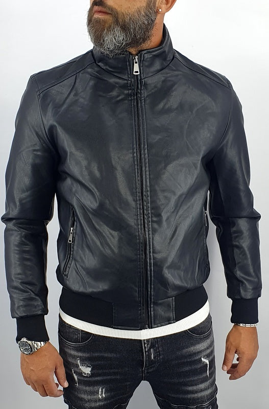 giubbino uomo bomber collo alto ecopelle giacca corto nero slim s,m,l,xl,xxl