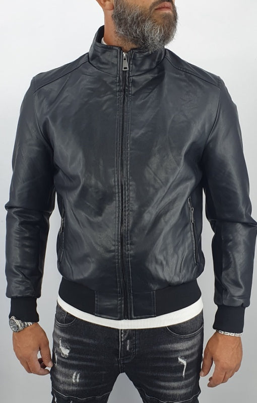giubbino uomo bomber collo alto ecopelle giacca corto nero slim s,m,l,xl,xxl