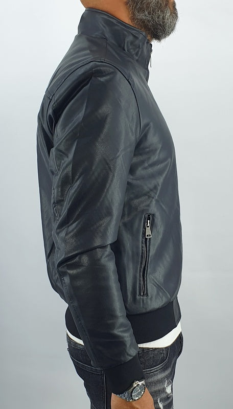 giubbino uomo bomber collo alto ecopelle giacca corto nero slim s,m,l,xl,xxl