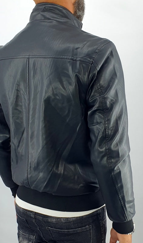 giubbino uomo bomber collo alto ecopelle giacca corto nero slim s,m,l,xl,xxl