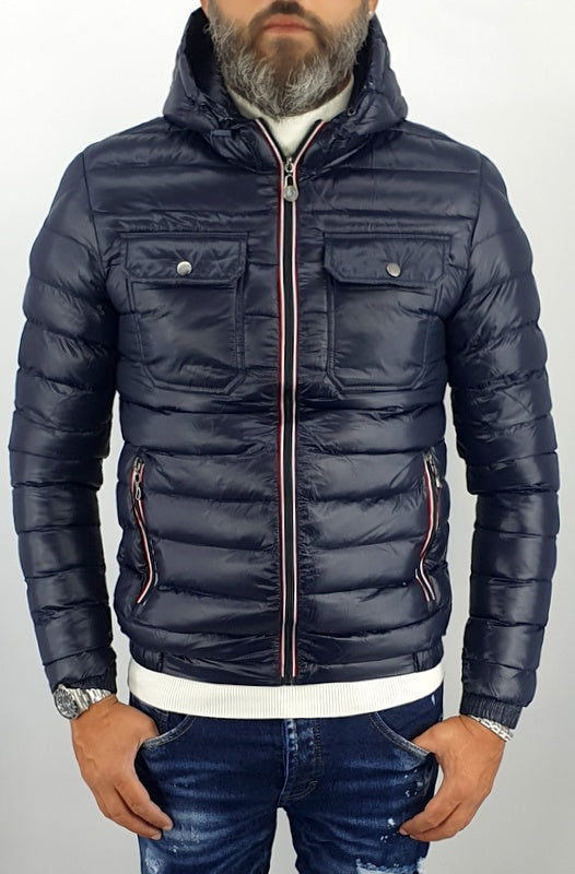 giubbotto uomo giubbino piumino cappuccio blu/nero slim fit autunno bomber