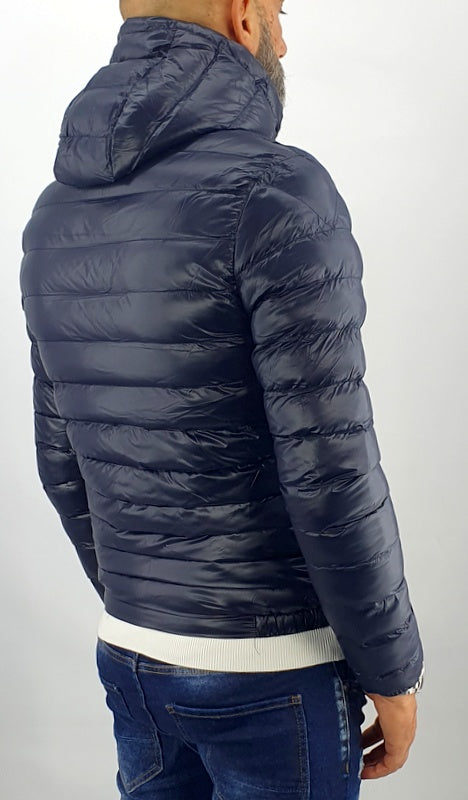 giubbotto uomo giubbino piumino cappuccio blu/nero slim fit autunno bomber
