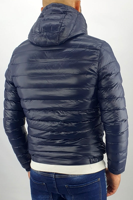 giubbotto uomo giubbino piumino cappuccio blu/nero slim fit autunno bomber