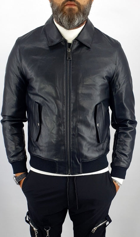 giubbino uomo giubbotto bomber eco pelle con collo nero slim fit s,m,l,xl,xxl