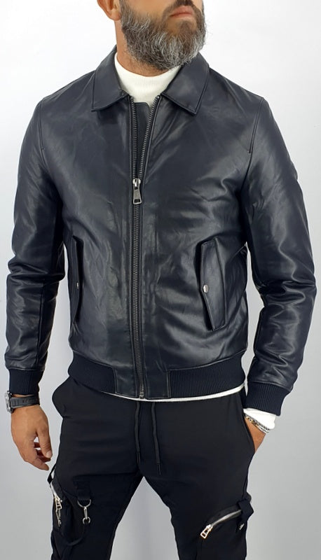 giubbino uomo giubbotto bomber eco pelle con collo nero slim fit s,m,l,xl,xxl