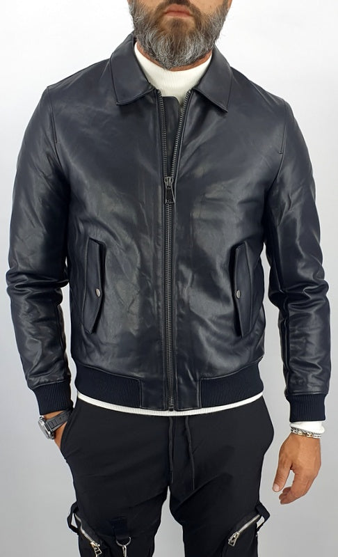 giubbino uomo giubbotto bomber eco pelle con collo nero slim fit s,m,l,xl,xxl