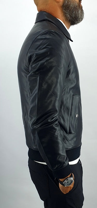 giubbino uomo giubbotto bomber eco pelle con collo nero slim fit s,m,l,xl,xxl