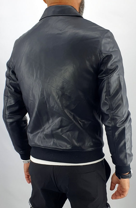 giubbino uomo giubbotto bomber eco pelle con collo nero slim fit s,m,l,xl,xxl