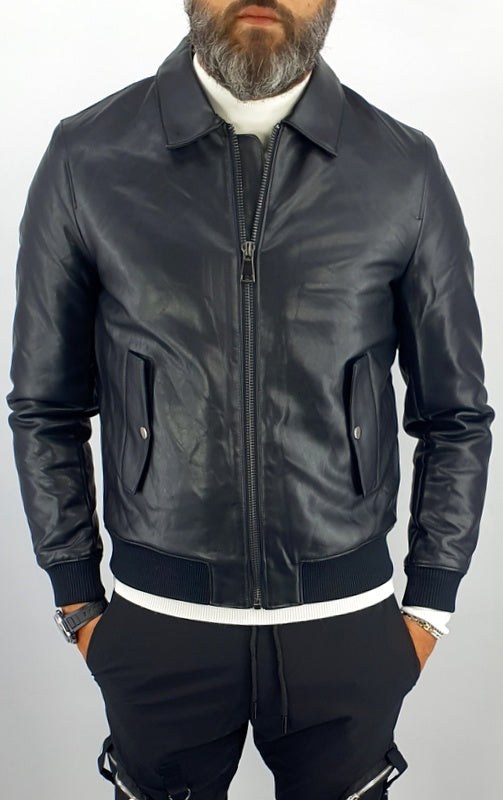 giubbino uomo giubbotto bomber eco pelle con collo nero slim fit s,m,l,xl,xxl