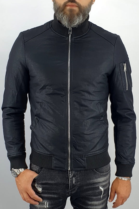 giubbino Uomo bomber collo alto ecopelle giacca corto nero slim corto tasche