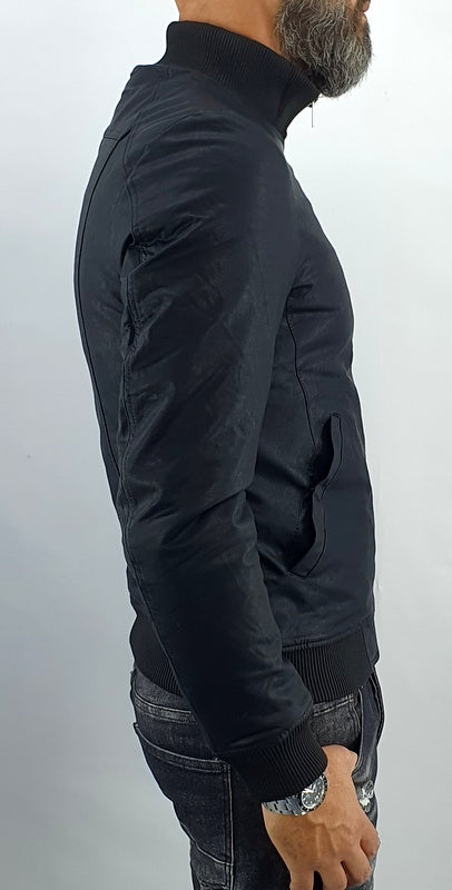 giubbino Uomo bomber collo alto ecopelle giacca corto nero slim corto tasche