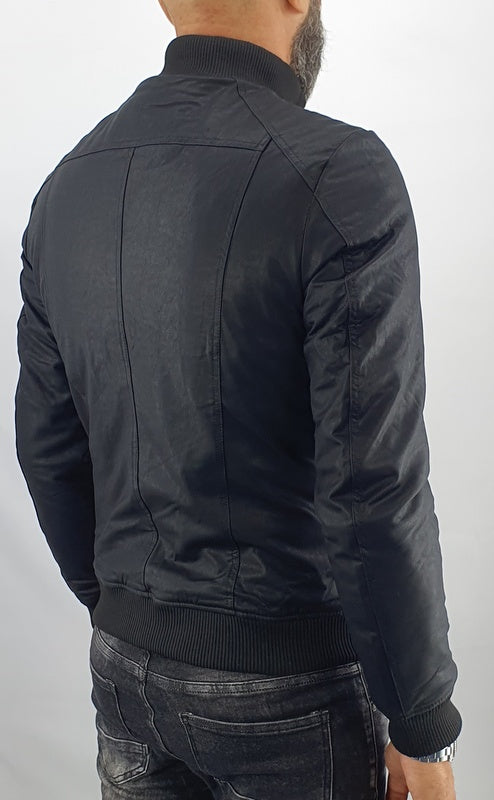 giubbino Uomo bomber collo alto ecopelle giacca corto nero slim corto tasche