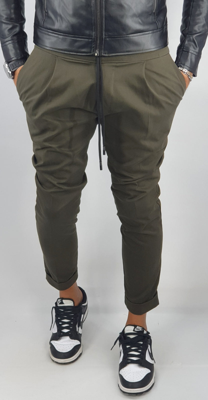 Pantalone Uomo Cotone Elastico Capri Invernale Tasche Americane Casual Pence