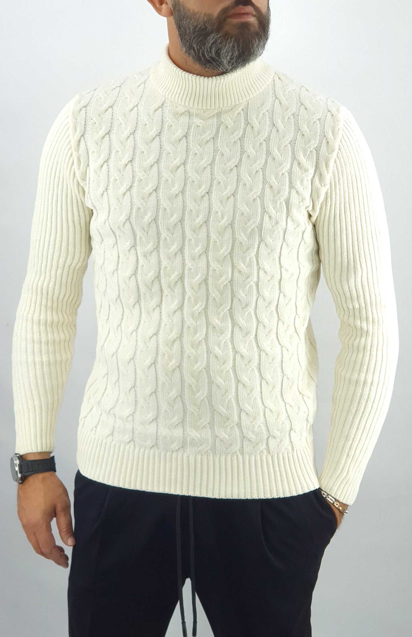 Maglione uomo Invernale Cardigan Mezzo Collo Alto Maglia Sotto Giacca Treccia