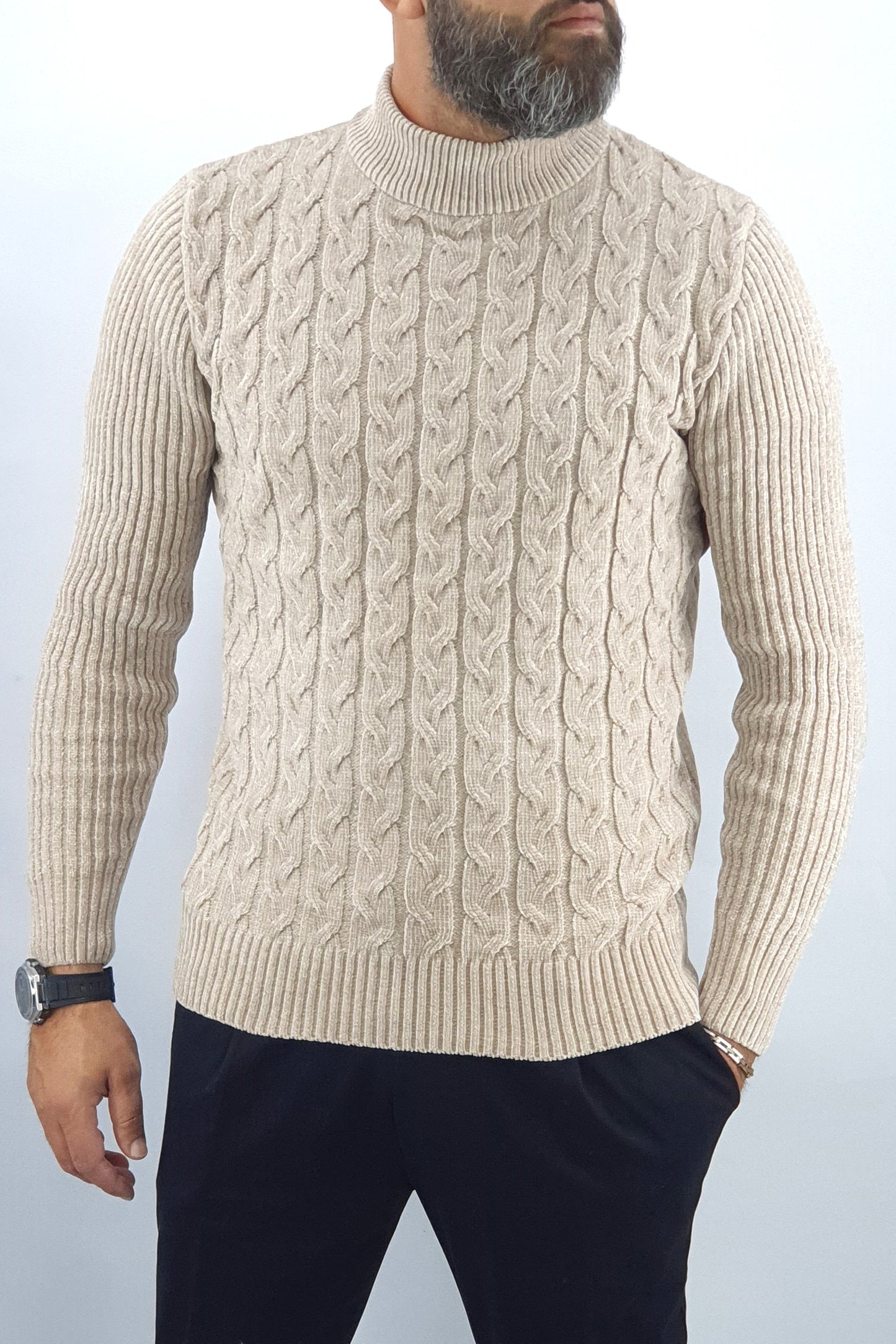 Maglione uomo Invernale Cardigan Mezzo Collo Alto Maglia Sotto Giacca Treccia