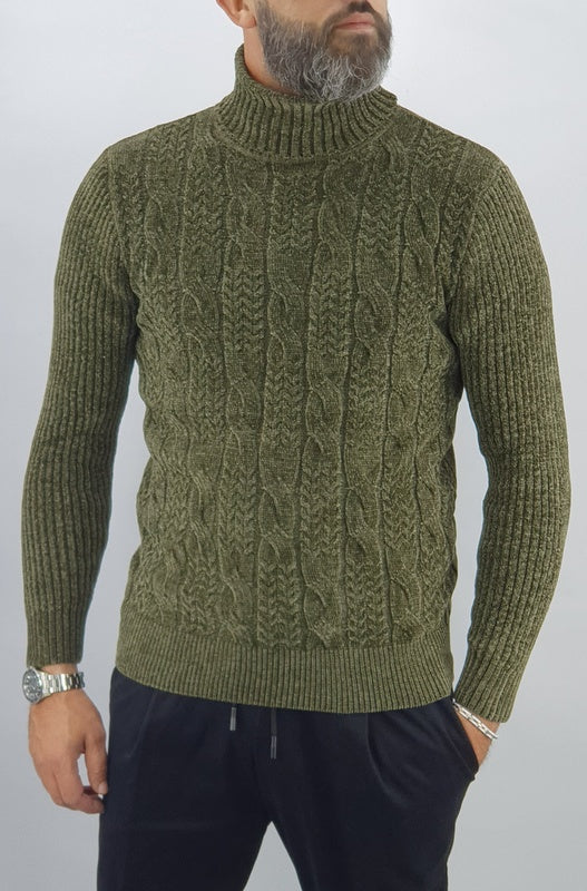 Maglione uomo Invernale Cardigan Collo Alto Maglia Sotto Giacca Treccia Slim Fit