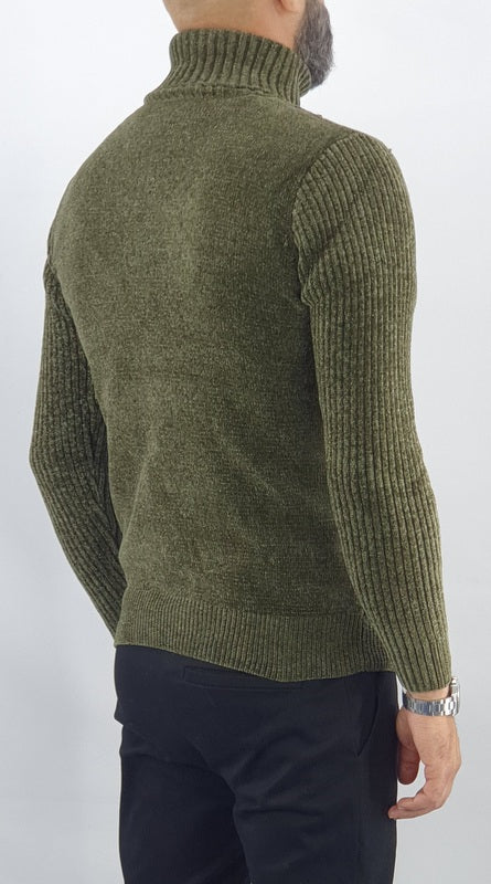 Maglione uomo Invernale Cardigan Collo Alto Maglia Sotto Giacca Treccia Slim Fit