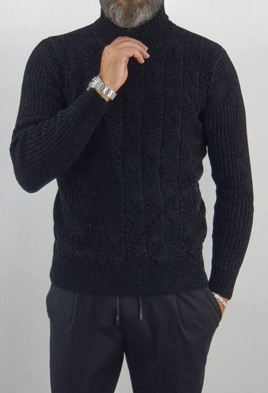 Maglione uomo Invernale Cardigan Collo Alto Maglia Sotto Giacca Treccia Slim Fit