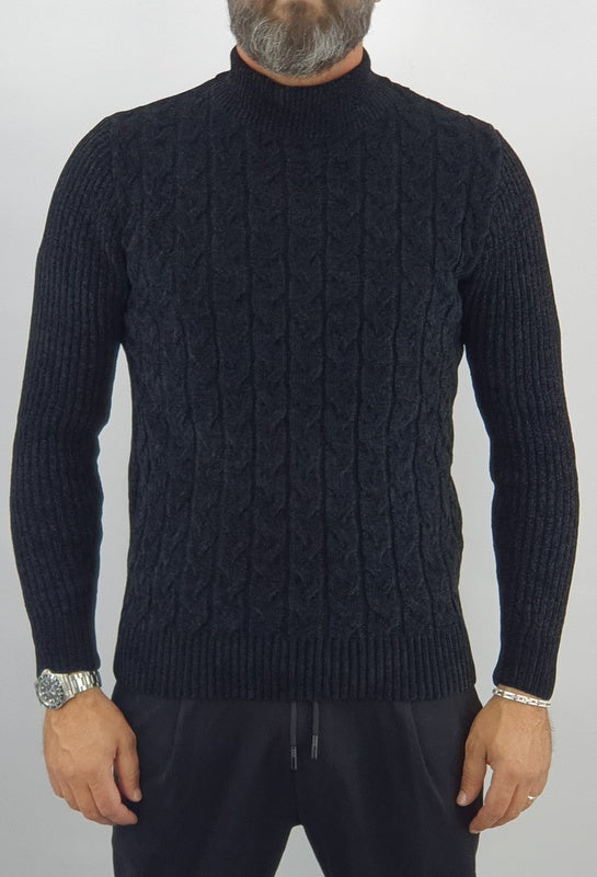 Maglione uomo Invernale Cardigan Mezzo Collo Alto Maglia Sotto Giacca Treccia