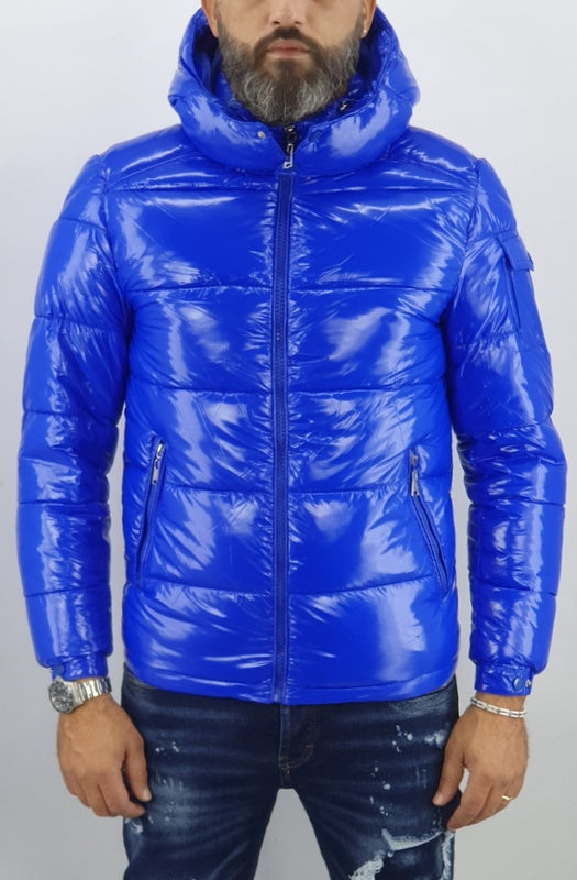 Giubbotto Uomo Giubbino Foderato Piumino Invernale Cappuccio Tasche Lucido Slim