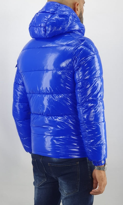 Giubbotto Uomo Giubbino Foderato Piumino Invernale Cappuccio Tasche Lucido Slim