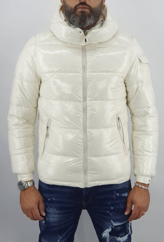 Giubbotto Uomo Giubbino Foderato Piumino Invernale Cappuccio Tasche Lucido Slim