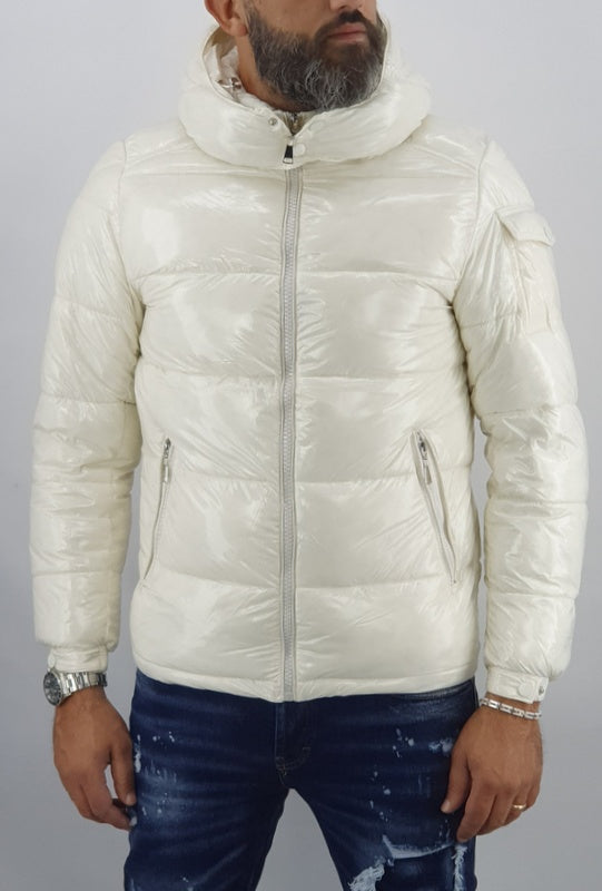 Giubbotto Uomo Giubbino Foderato Piumino Invernale Cappuccio Tasche Lucido Slim
