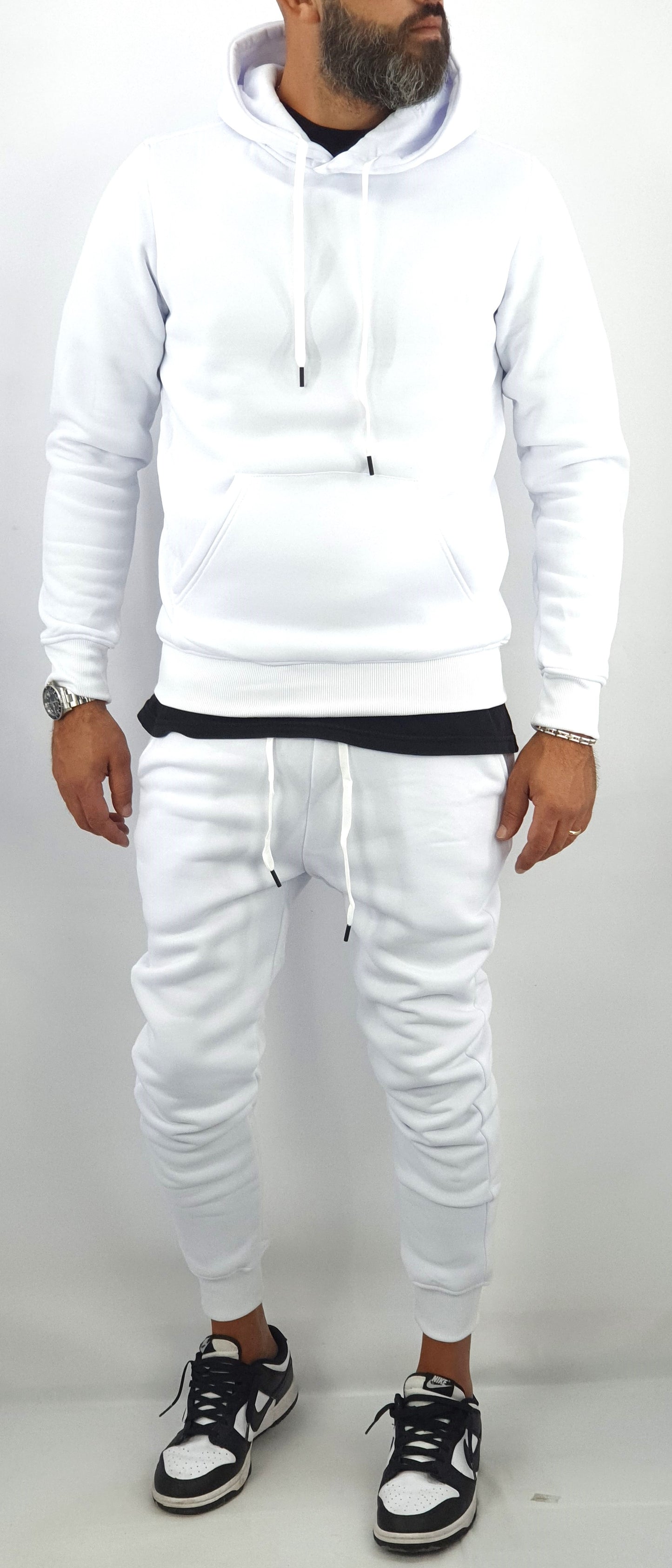Tuta Completo Uomo Felpa Pantalone sport Cappuccio Felpata Casual elastico Slim