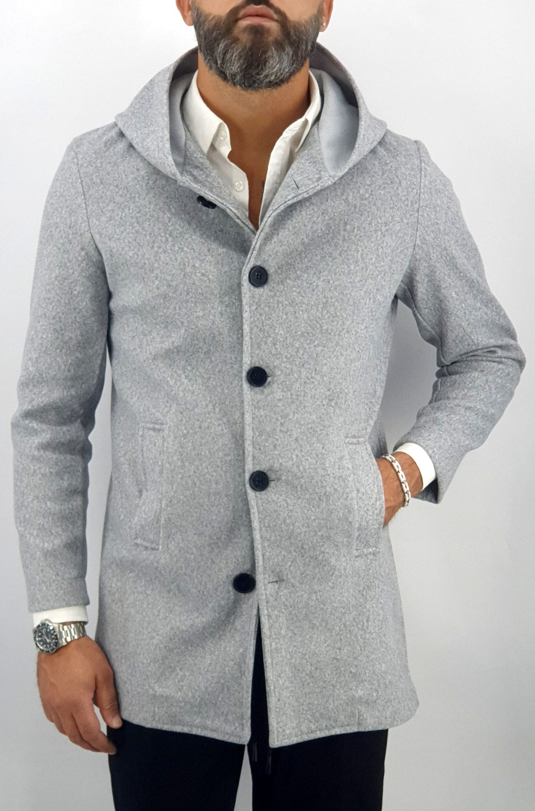 cappotto uomo cappuccio autunnale monopetto sfoderato 44,46,48,50,52