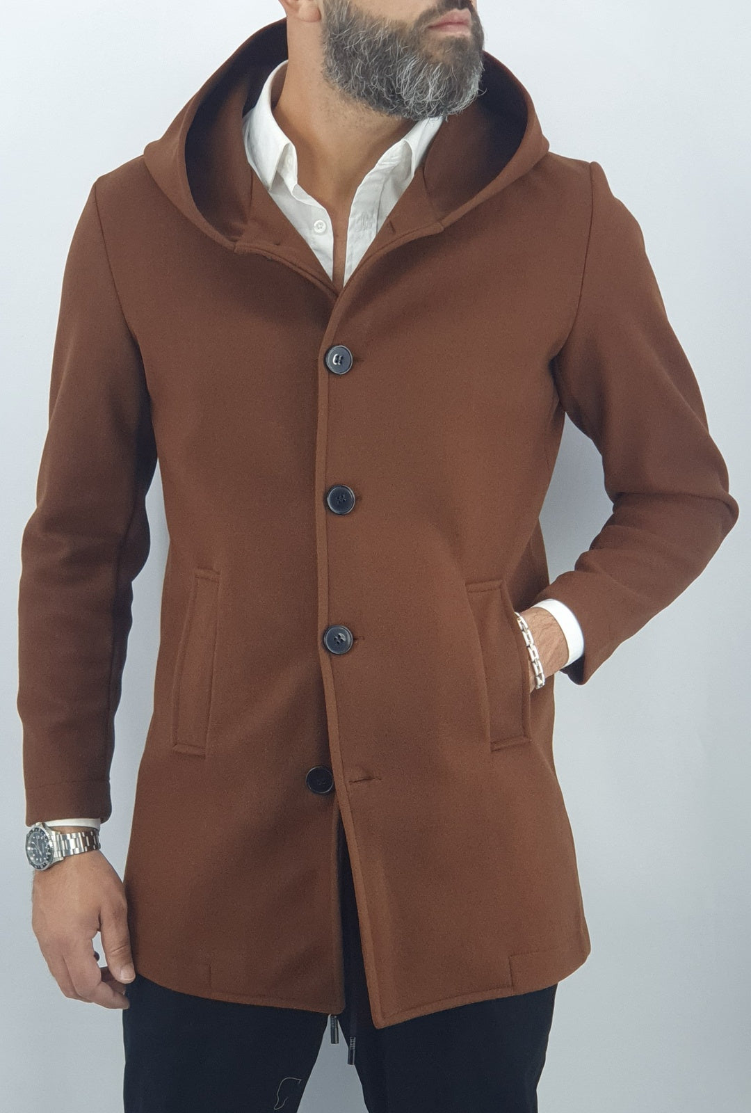 cappotto uomo cappuccio autunnale monopetto sfoderato 44,46,48,50,52