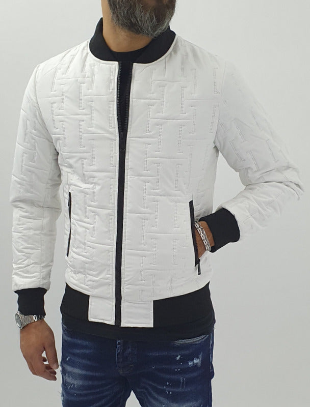 Giubbino Giubbotto giacca uomo Bomber Ricamato Casual slim bianco s,m,l,xl,xxl