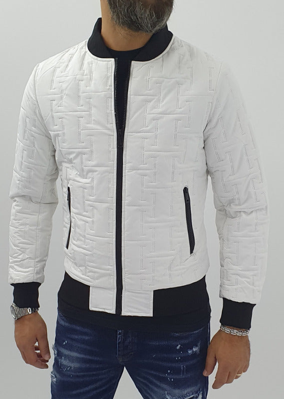 Giubbino Giubbotto giacca uomo Bomber Ricamato Casual slim bianco s,m,l,xl,xxl