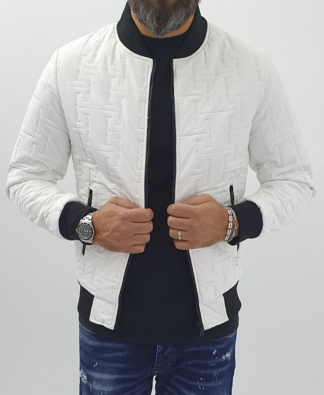 Giubbino Giubbotto giacca uomo Bomber Ricamato Casual slim bianco s,m,l,xl,xxl