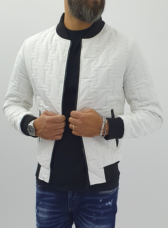 Giubbino Giubbotto giacca uomo Bomber Ricamato Casual slim bianco s,m,l,xl,xxl