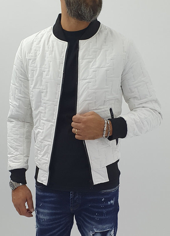 Giubbino Giubbotto giacca uomo Bomber Ricamato Casual slim bianco s,m,l,xl,xxl