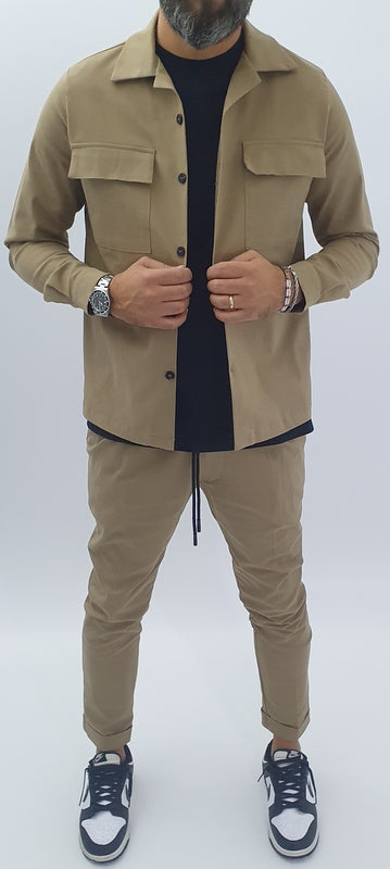 Completo uomo sabbia camicia+pantalone italy s,m,l,xl,xxl
